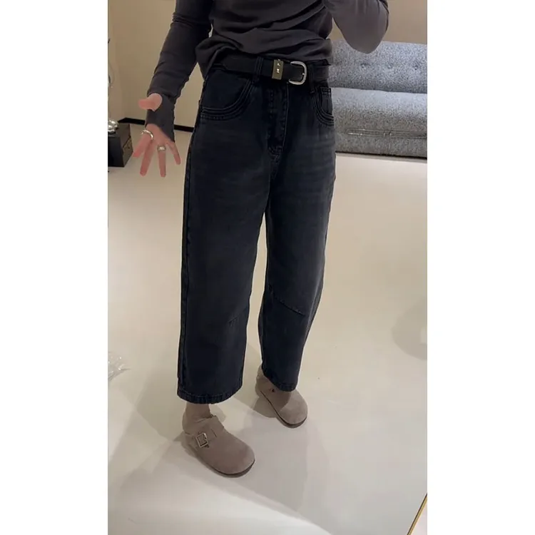 2025秋冬新款加绒保暖显瘦牛仔裤女高腰直筒宽松大码小个子弯刀裤