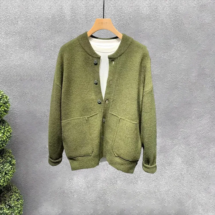 秋冬加厚毛衣外套男潮流外穿圆领简约复古日系修身针织衫开衫男装