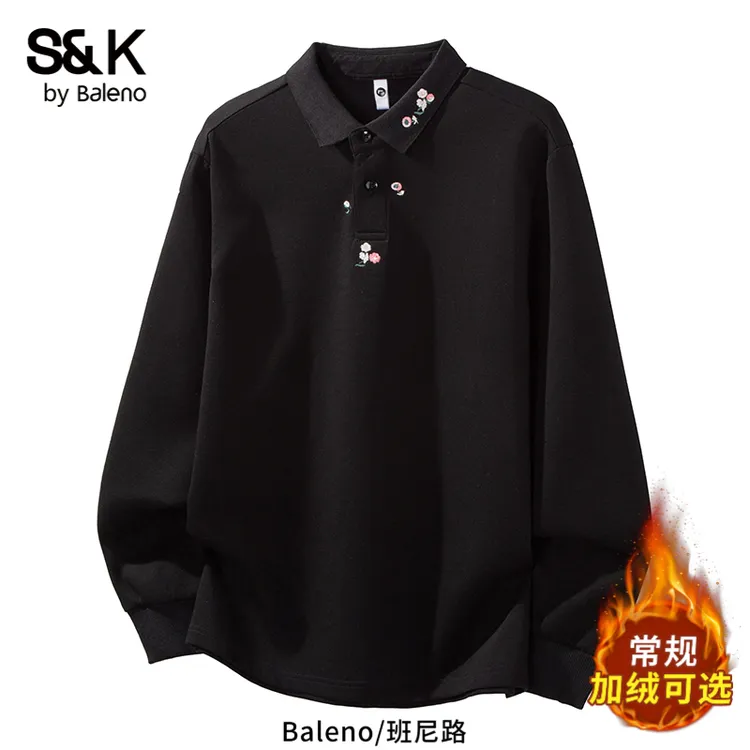 班尼路S&K中国风刺绣长袖POLO衫男士秋冬季新款宽松百搭休闲上衣