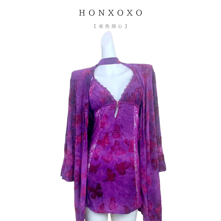 【夜色倾心/绒】带垫前扣性感睡衣高级纯欲风秋冬2025新品植绒睡裙