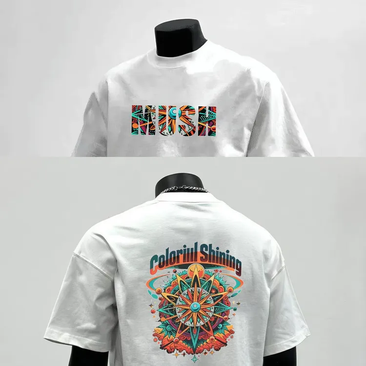 重磅纯棉炫彩中国风字母印花短袖t恤男女同款夏季宽松圆领ins半袖