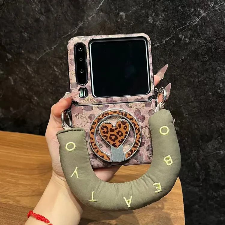 ins豹纹爱心磁吸支架适用华为purax折叠手机壳pocket2OPPO小米2硬