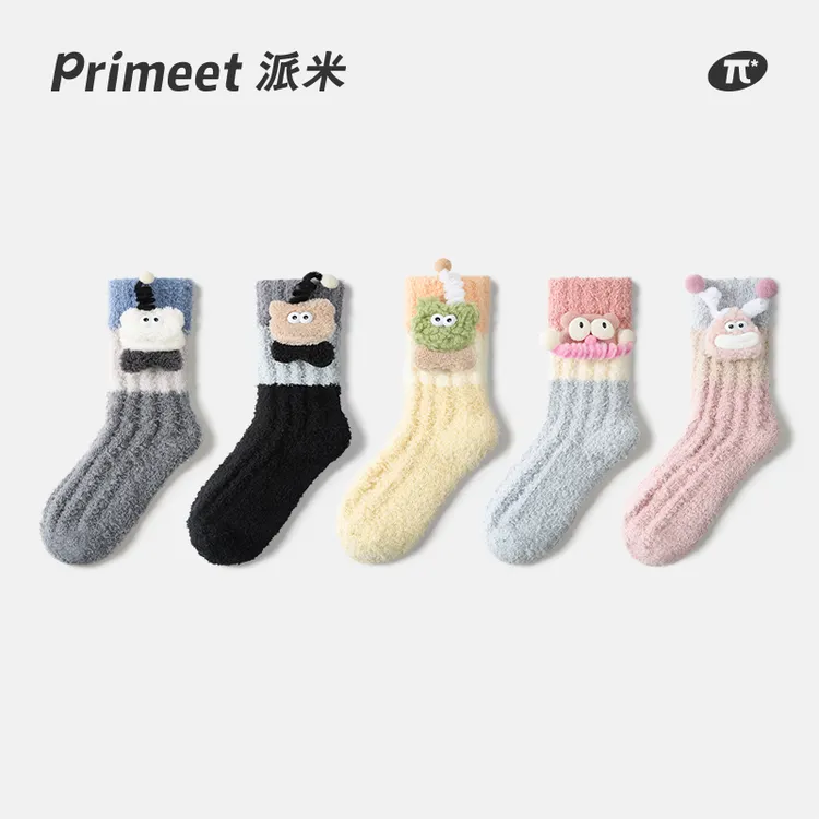 primeet派米加厚珊瑚绒袜子女加绒保暖居家睡眠袜地板袜长筒袜