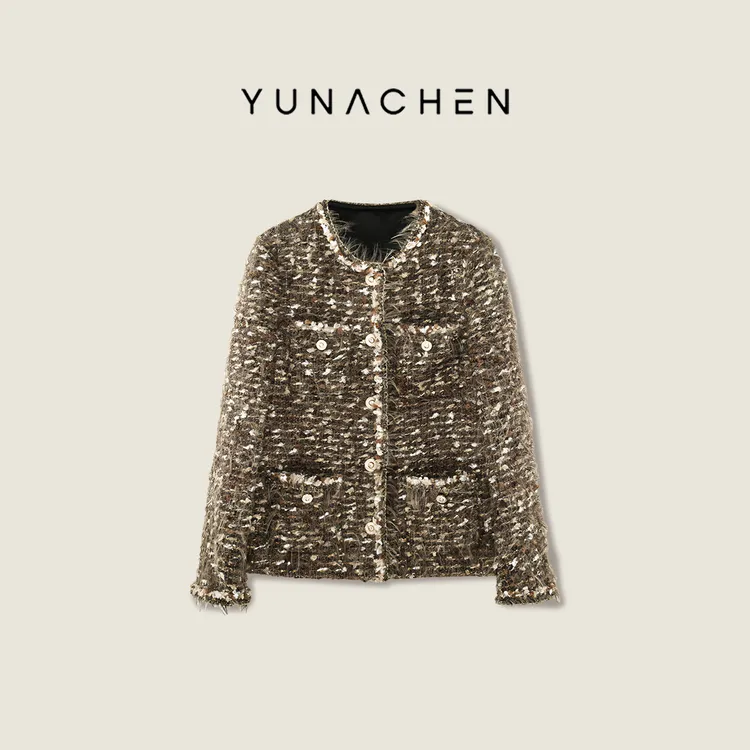 菠萝宝宝yuna【流光溢彩】粗花呢毛须复古精致小香风短款外套YJ11