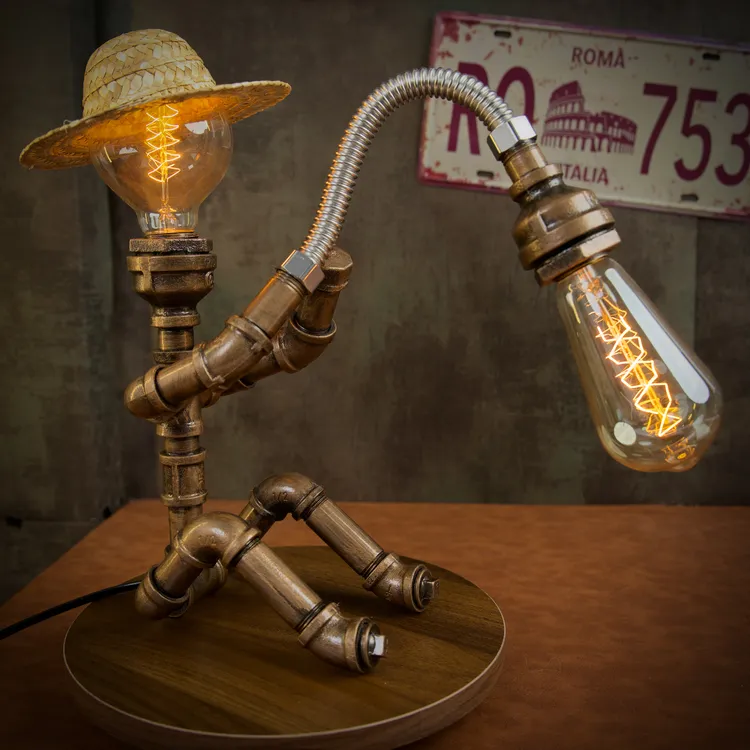 复古工业风摆件创意水管机器人家居摆件酒吧装饰灯饰餐边柜摆件
