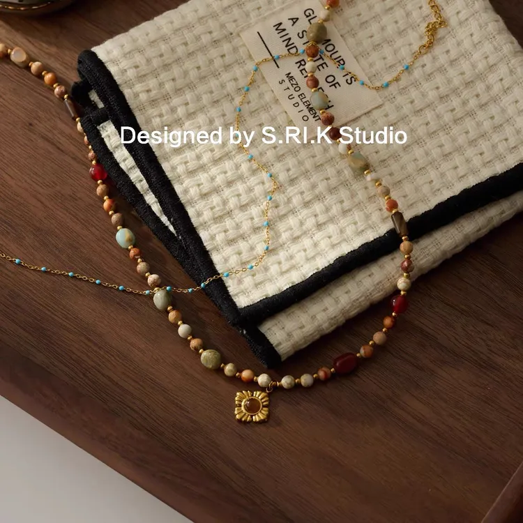 合金项链 十里间【岚颖】文艺小清新串珠花朵项链百搭叠戴锁骨链