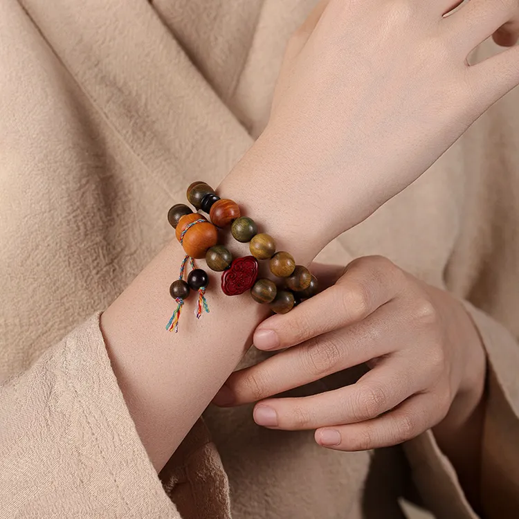 绿檀手串新中式国风女气质双圈福禄吉祥葫芦祥文玩手串