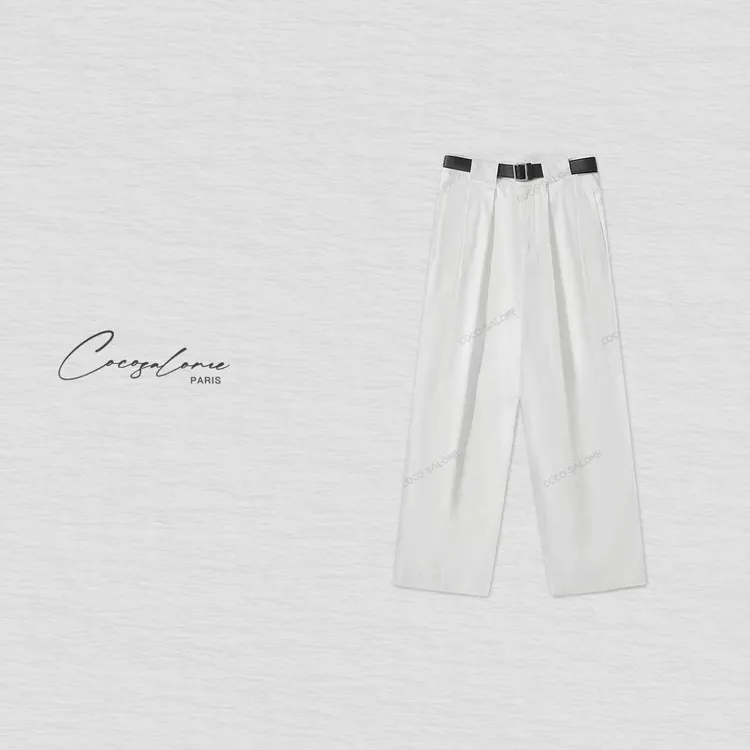 韩彬彬"解压裤"天丝柔软干净夏日清爽真皮腰带阔腿牛仔裤2074-1