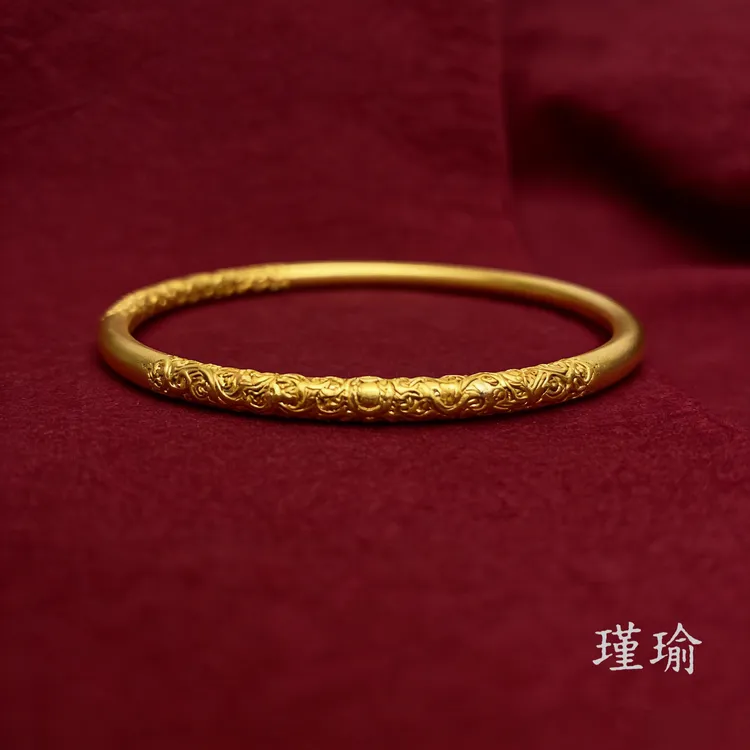 K0170黄色卷草纹闭口手镯多样性发货47435