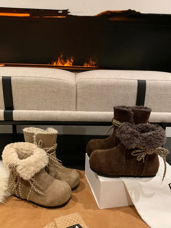 升级版~绒毛雪地靴女2025冬季新款厚底大头马丁靴加绒保暖勃肯靴