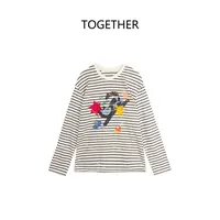 【TOGETHER】· 寄客 ·秋季圆领印花贴布设计感条纹长袖T恤上衣W9339