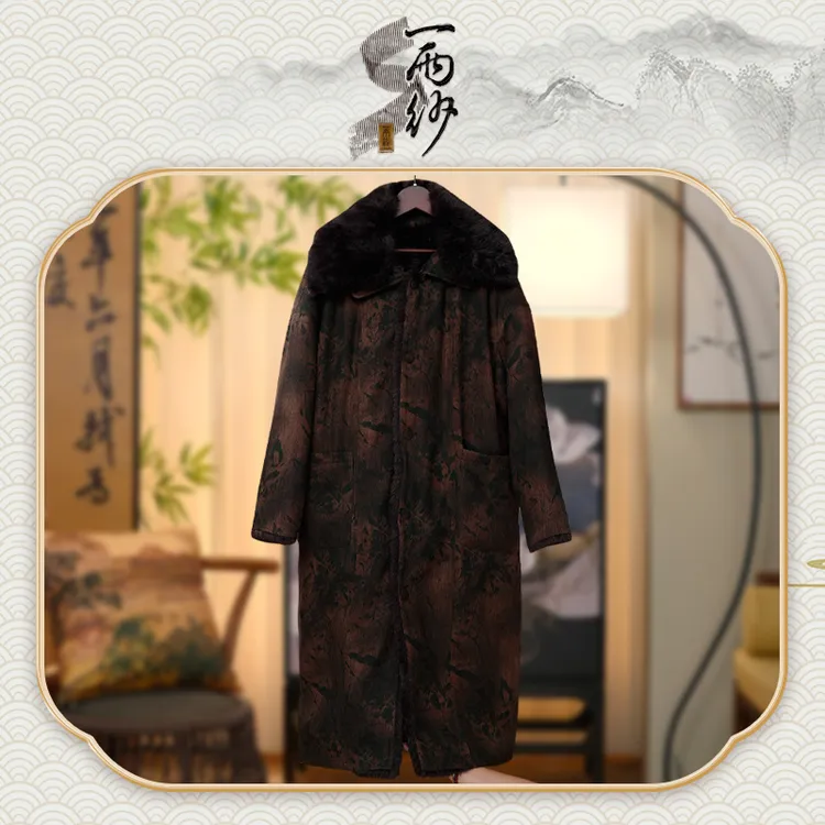 【环保紫金】258185桑蚕丝提花缎香云纱风衣外套新中式45