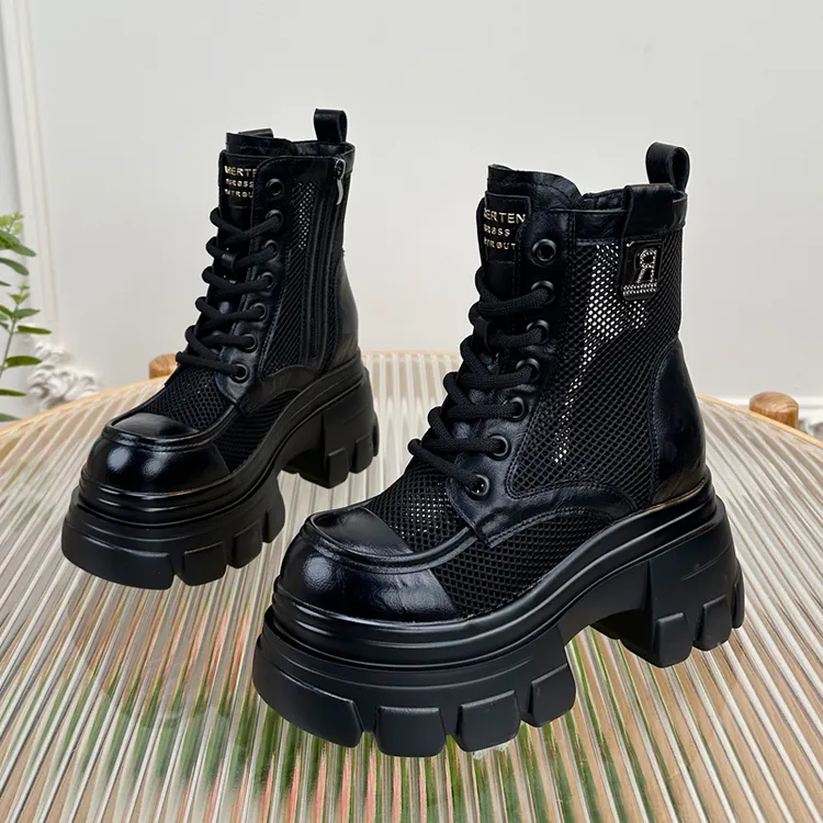 透气镂空网面马丁靴女2025新款夏季薄款时装靴厚底显高英伦风网靴