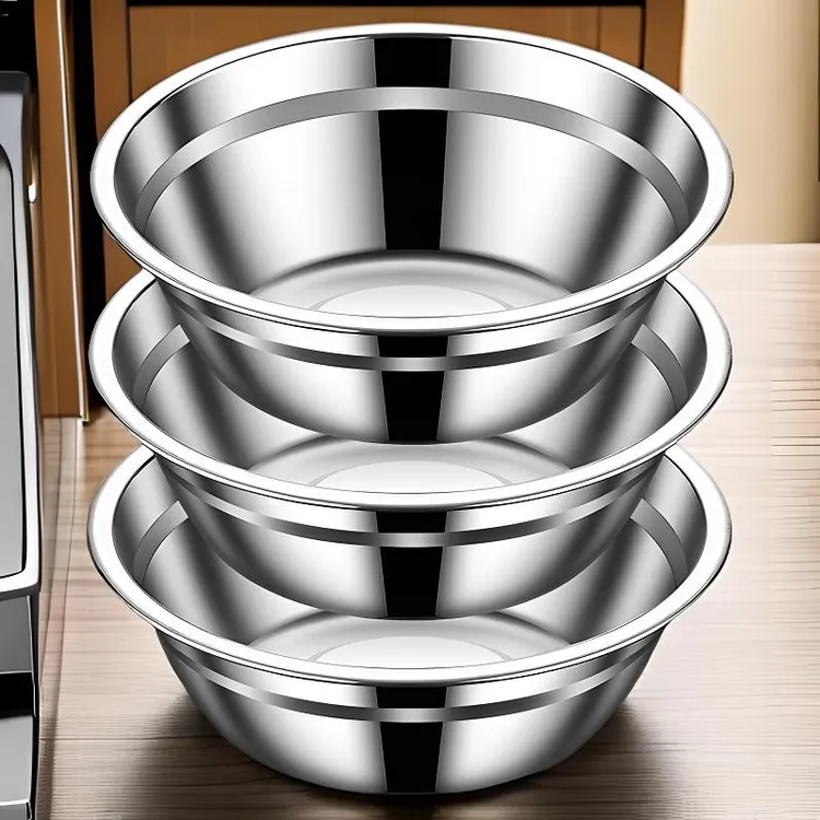 22CM【三个装】不锈钢盆食品级加厚平底圆盆家用厨房菜盆铁盆饭盆子