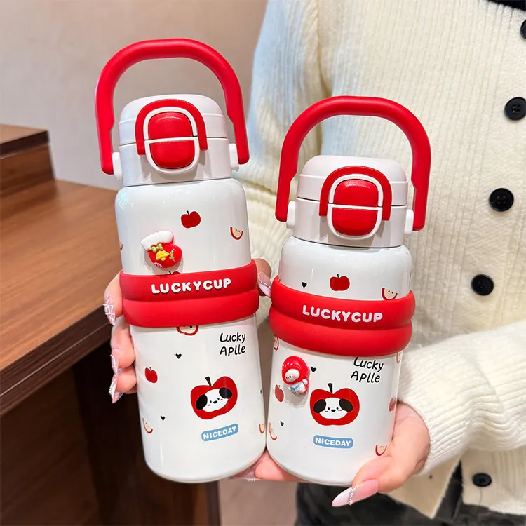 儿童保温杯女高颜值2025新款学生上学专用双饮吸管水杯大容量杯子