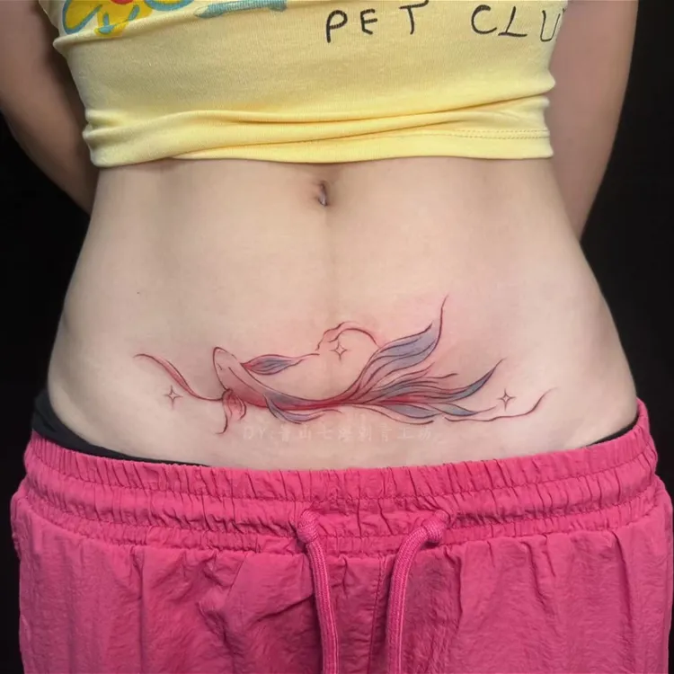 彩色锦鲤纹身贴女高级感遮疤痕仿真防水持久剖腹产遮盖可水洗