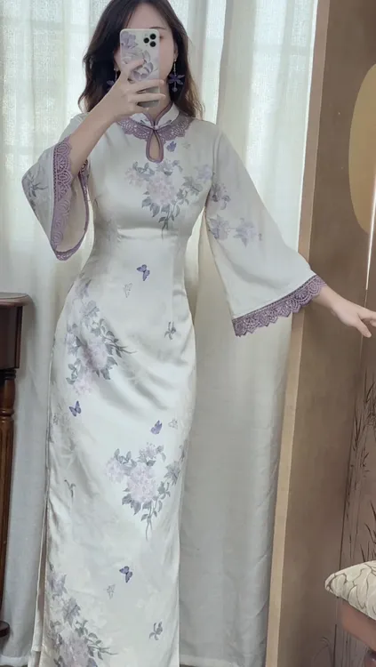 予溪自制【挽风】秋季倒大袖气质温柔风改良旗袍