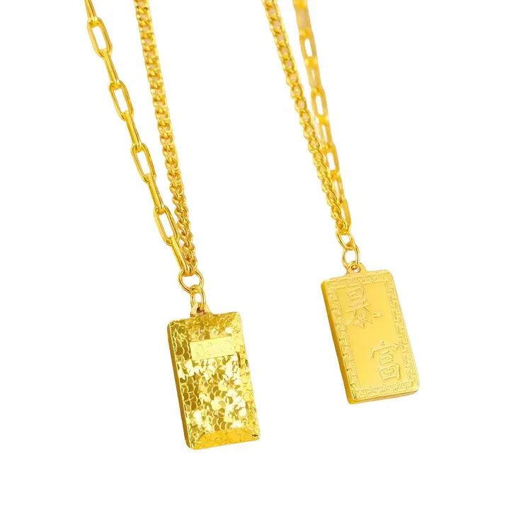 铜合金吊坠 【精工版】爆闪碎冰冰吊坠暴富小方砖项链轻奢时尚百搭