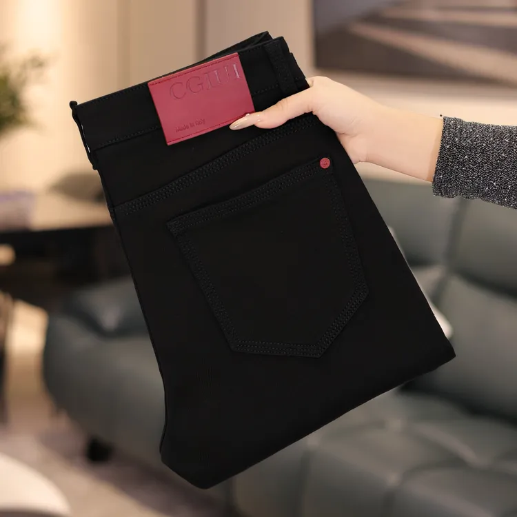 秋冬新款纯黑男士软牛仔裤弹力修身直筒版型港风美式牛仔