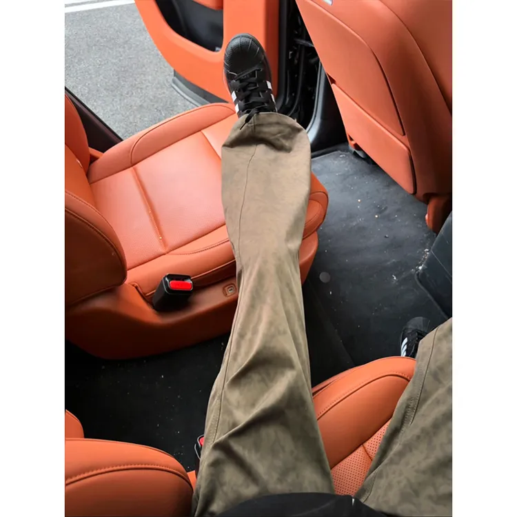 暗纹扎染美式复古裤子男款秋冬加绒cleanfit显瘦直筒微喇休闲长裤