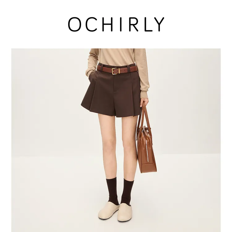 【季末折扣】欧时力 立体廓形压褶西装短裤女通勤流行秋冬新品