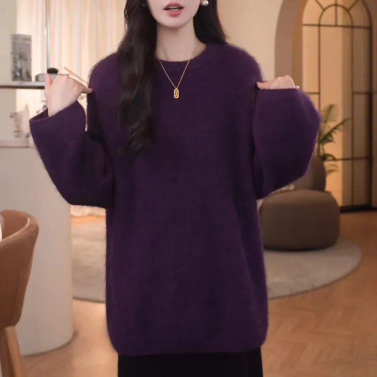 2025秋冬季新款女士洋气显瘦长袖毛针织衫宽松显瘦设计感加厚上衣