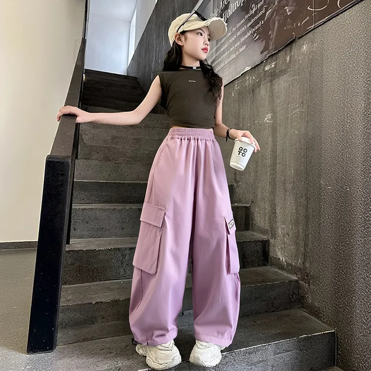 儿童夏季2025新款男童女童休闲运动透气宽松工装裤休闲裤