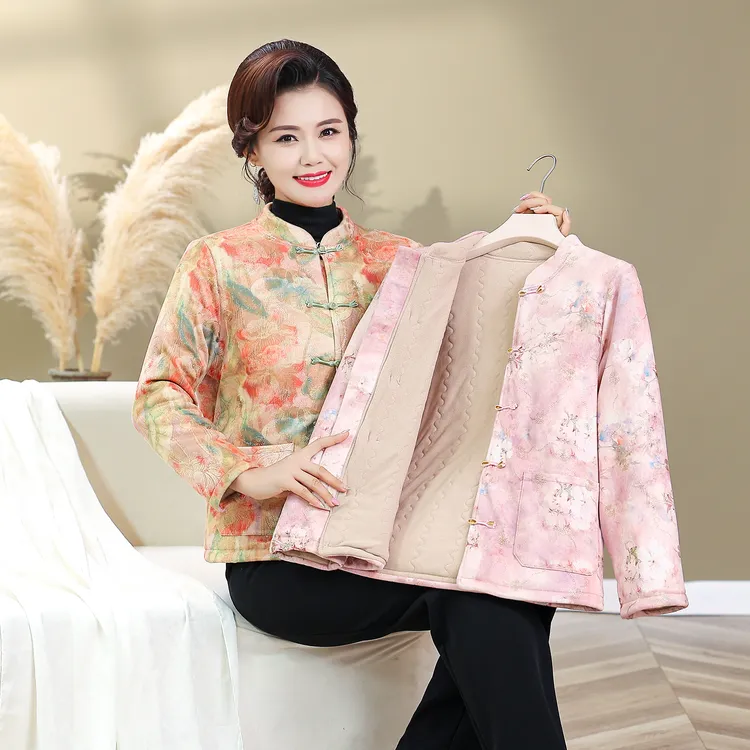 复古立领棉衣秋冬新款中国风棉衣加绒加厚保暖棉袄气质妈妈装