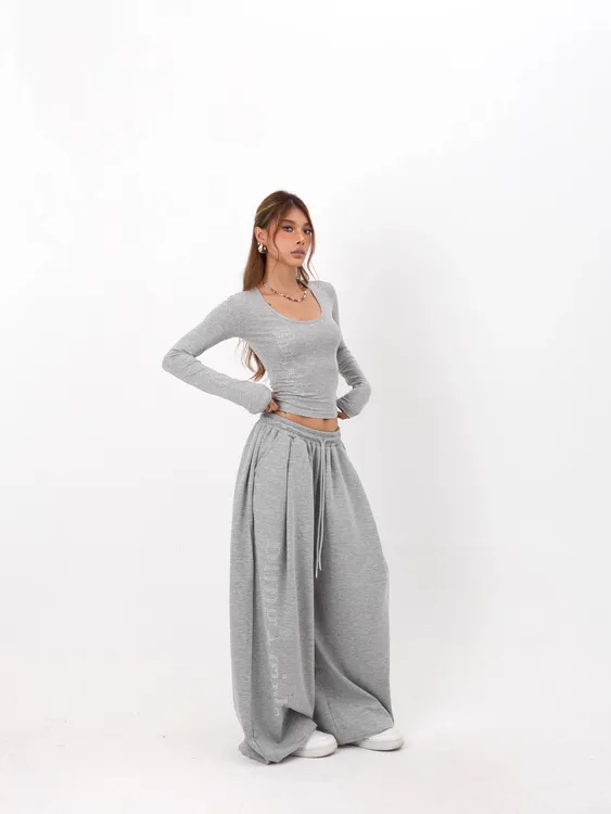 欧美辣妹时尚烫钻宽松卫裤女美式爵士舞阔腿拖地抽绳束脚裤休闲潮