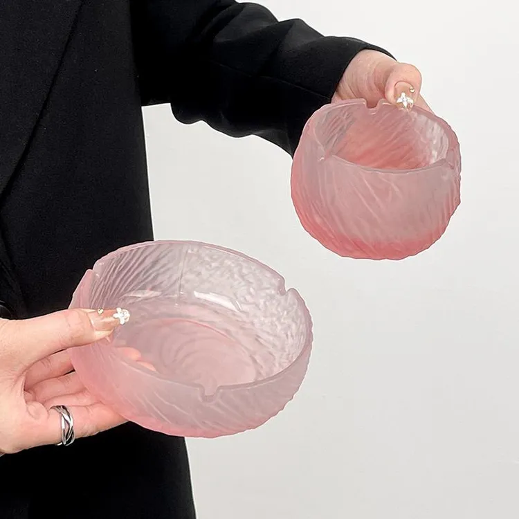 轻奢磨砂渐变粉烟灰缸高级感高端大气上档次大小号玻璃个性家用