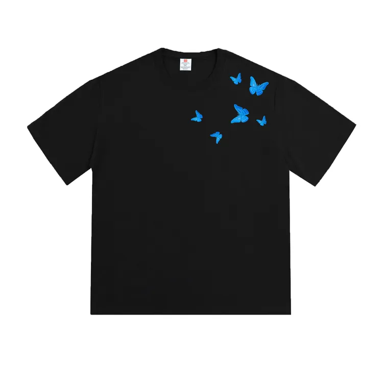 刺绣短袖t恤男生夏季小众设计感高端蝴蝶刺绣休闲重磅240纯棉半袖