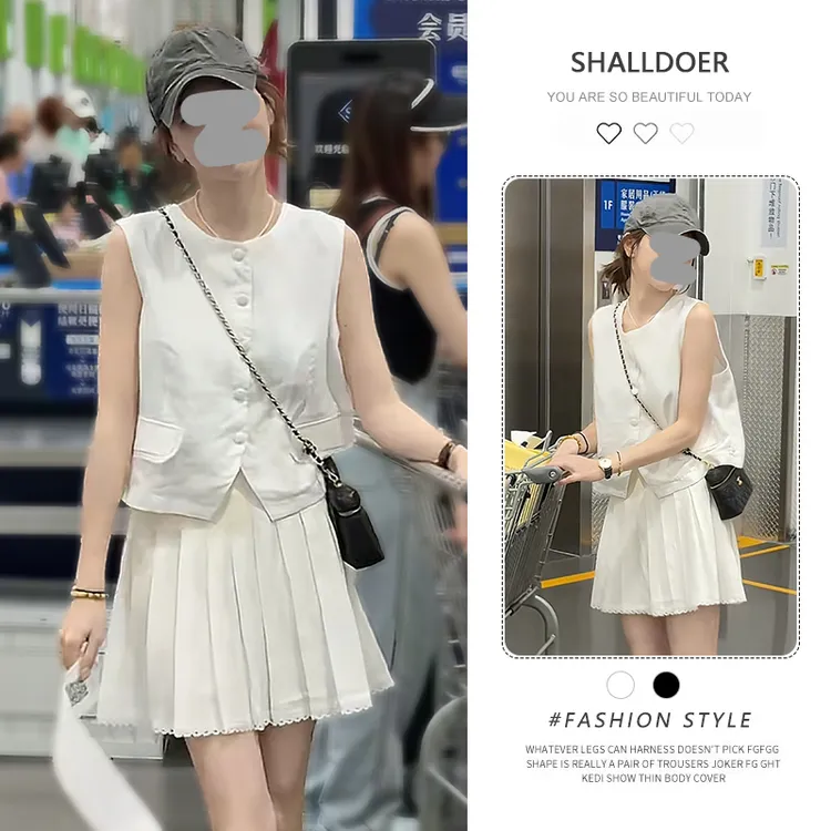 小香风套装女士2025夏季新款韩系气质精致设计感衬衫百褶裙两件套