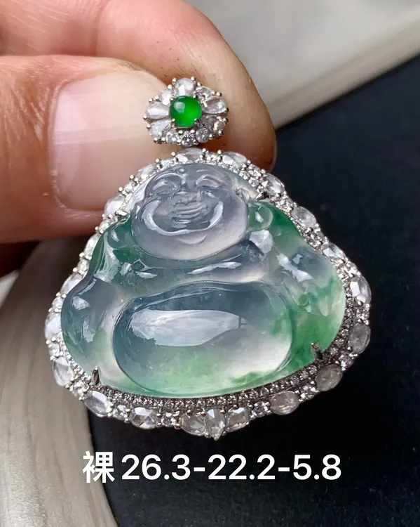 收藏级老坑 玻璃种飘绿花 大佛公