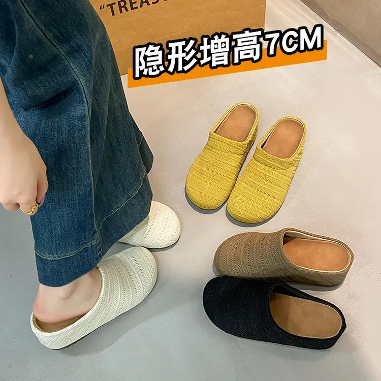 【澳门专柜正品】内增高包头半拖鞋女外穿2025夏季新款网面透气薄款