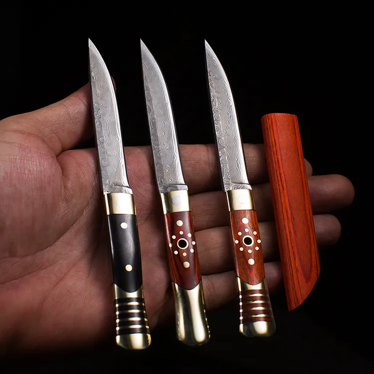 大马士革钢吃肉小刀民族风小刀水果刀烧烤小刀烤肉刀家用户外