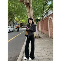 FORNI  修身款披肩拉链外套&高腰抽绳休闲喇叭裤套装