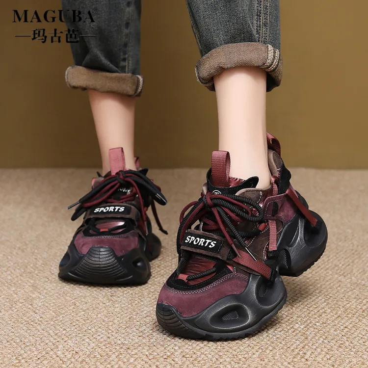 MAGUBA/玛古芭休闲老爹鞋女士厚底增高拼色小众户外防滑休闲百搭