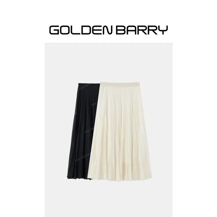 GOLDENBARRY「柔韵裙」百褶A字半身裙百搭纯色裙子GB060111004