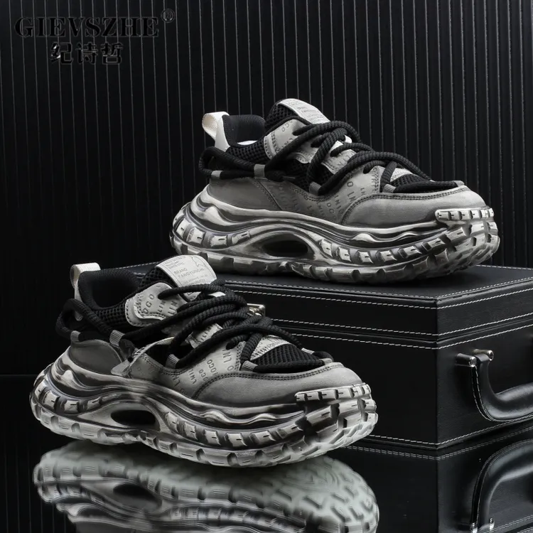 纪诗哲秋季男鞋潮流时尚增高运动休闲鞋真皮厚底秋季厚底增高老爹