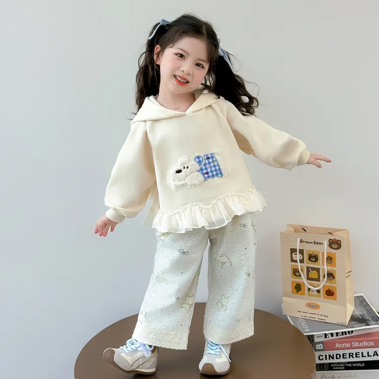 女童秋装套装2025新款卡通刺绣小狗儿童卫衣洋气春秋款女小童衣服