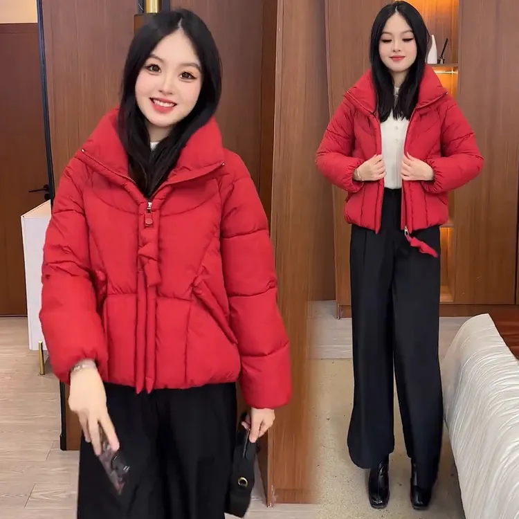 加厚纯色短款棉服女2025冬季新款时尚洋气宽松显瘦小个子立领棉衣