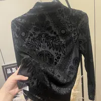 2025早秋新款小众设计感提花植绒打底衫女半高领修身显瘦洋气上衣