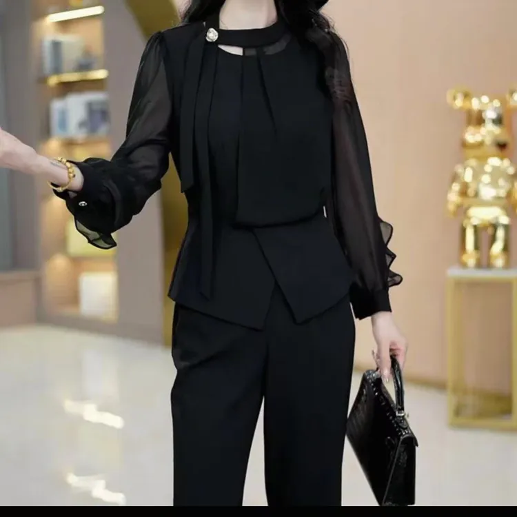 2025秋大码女装新款显瘦设计感上衣裤子气质两件套