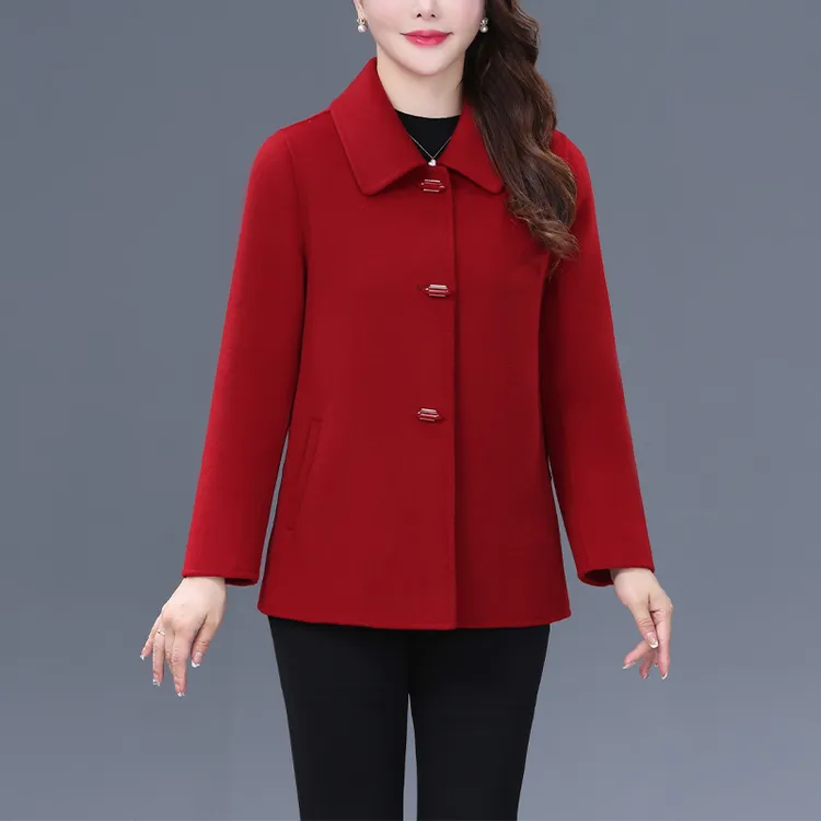 双面羊毛短款外套女2025新款小个子喜妈妈婚宴冬装大衣红色羊毛呢