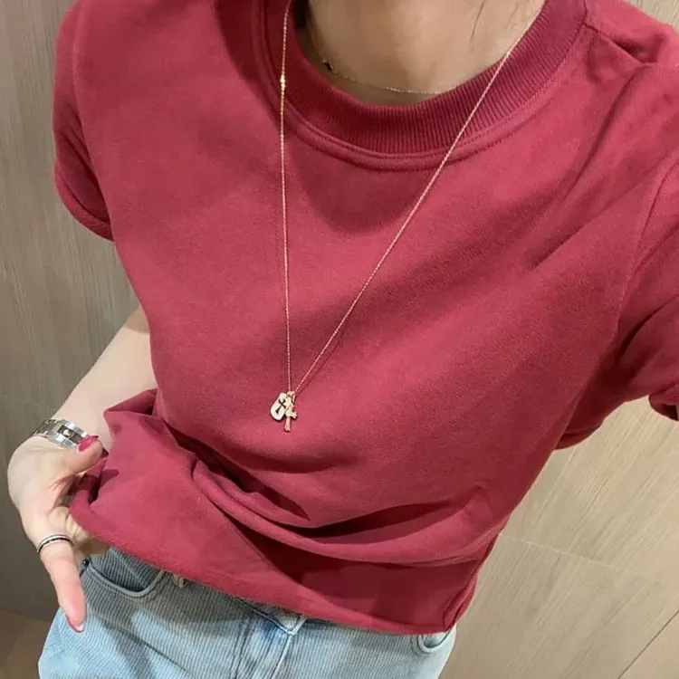 【特惠-现货】大码韩系时尚卷边短袖T恤女2025秋冬新款显瘦磨毛上衣