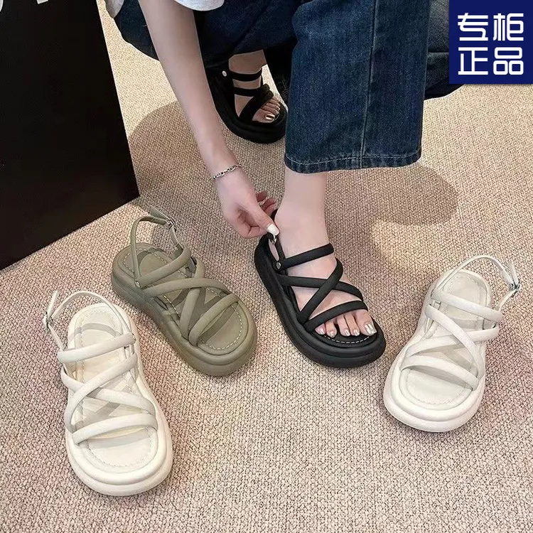 环罗罗马凉鞋女2024年夏季新款百搭时尚复古小个子舒适休闲厚底沙