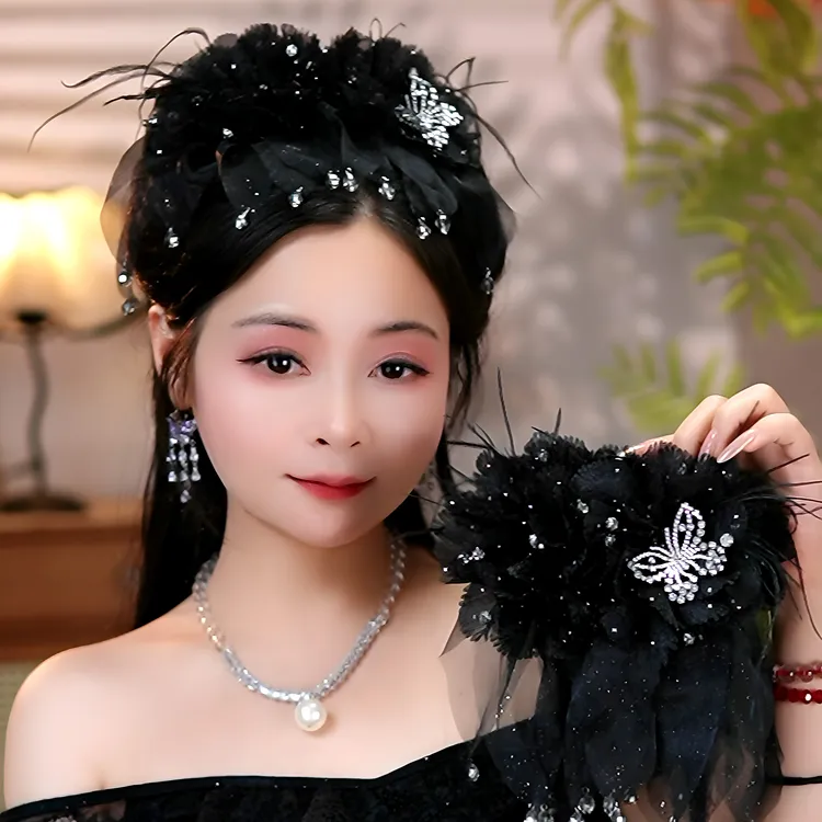 （蝴蝶星辰）复古蝴蝶羽毛花朵裙摆抓夹气质优雅百搭鲨鱼夹头饰发夹