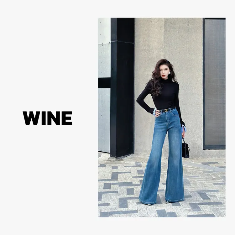【WINE】·塞纳格调·设计走秀款四面弹高腰显瘦筒喇牛仔裤女