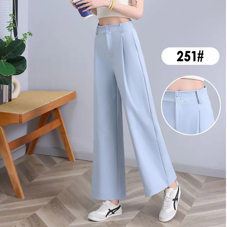 251私人定制冰爽棉九分直筒阔腿裤新款高腰休闲两粒扣半松紧腰
