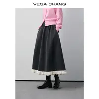 VEGACHANG【复古慵懒】大裙摆半身裙2025新款秋季撞色长裙0341XT